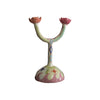 Flower kultrun Candelabra, a handmade alter ceramic candle holder with intricate floral design.