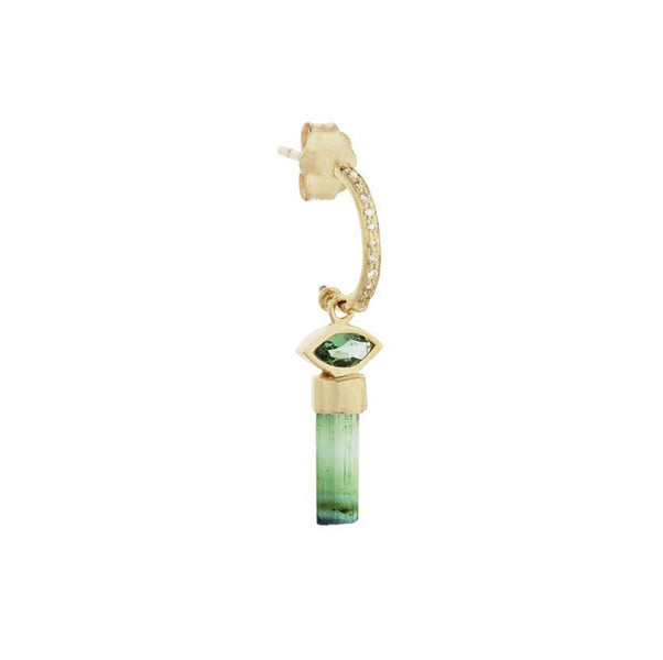 Green Pencil & Marquise Tourmalines Single Earring