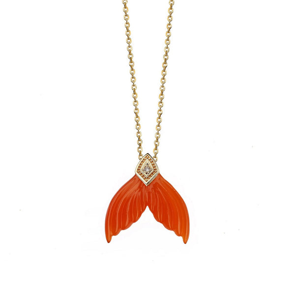 MERMAID – Solid Gold Necklace, Carnelian & Diamond