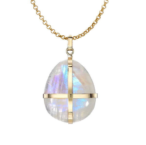 14k Rainbow Moonstone Egg Necklace