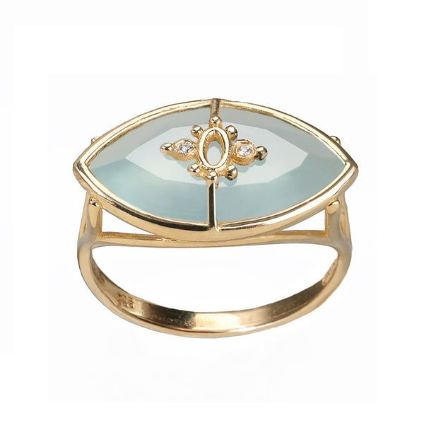 PARADISO PERDUTO Gold Ring, Blue Chalcedony & Diamonds