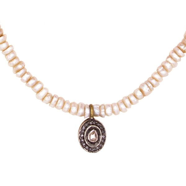 Radiant Diamond & Antique Pearl Necklace