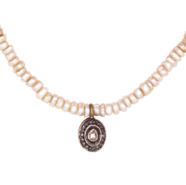 Radiant Diamond & Antique Pearl Necklace