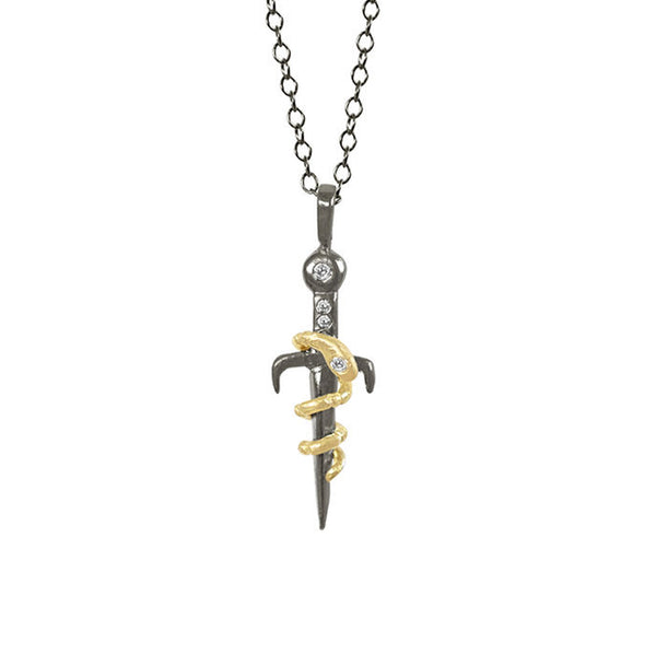 14k and Antiqued Silver Resilience Dagger Pendant