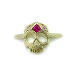 Skull with Princess Cut Ruby Ring