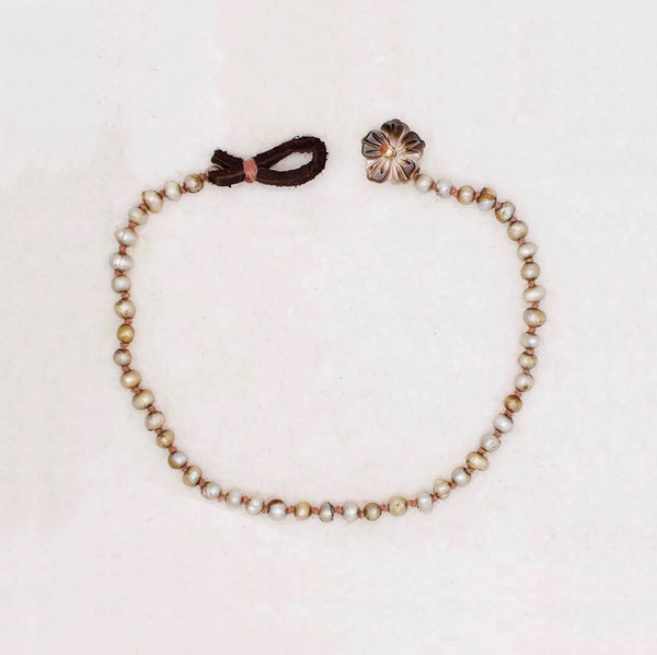 Knotted Silver Pearl Bracelet