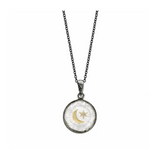 Oxidized Small Round Amulet Necklace - Crescent Star