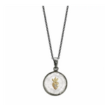 Oxidized Small Round Amulet Necklace - Sacred Heart