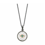 Oxidized Small Round Amulet Necklace - Opal Eye