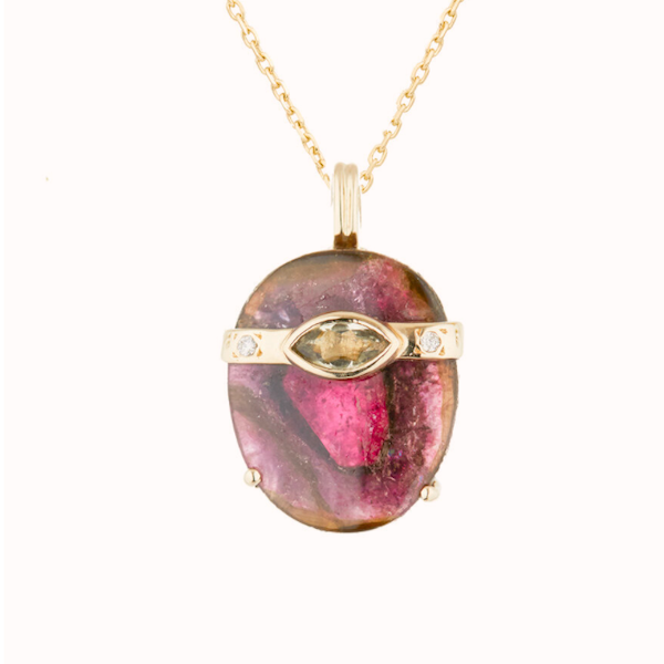 Watermelon Tourmaline Pendant & Marquise Necklace