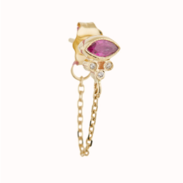 Pink Ruby Marquise Single Chain Earring